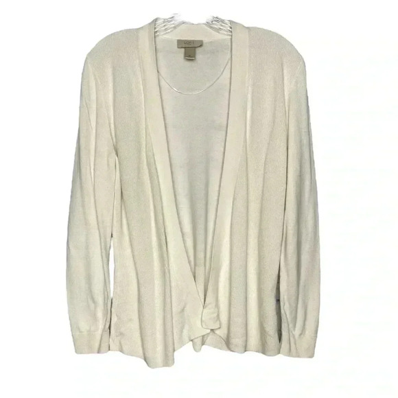 Ann Taylor Loft White Ribbed Open Cardigan Sweater - Picture 1 of 6